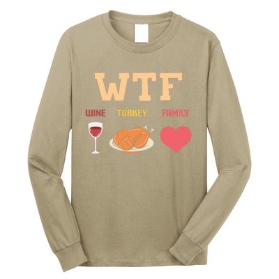 Funny Cute Wine Turkey Family Thanksgiving Gift Long Sleeve Shirt