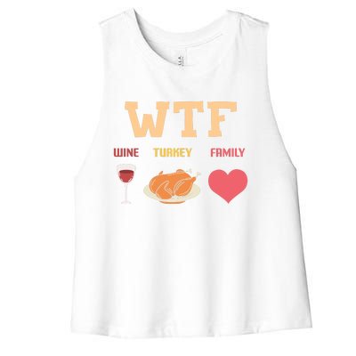 Funny Cute Wine Turkey Family Thanksgiving Gift Women's Racerback Cropped Tank