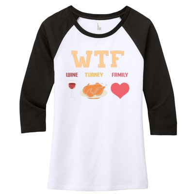 Funny Cute Wine Turkey Family Thanksgiving Gift Women's Tri-Blend 3/4-Sleeve Raglan Shirt