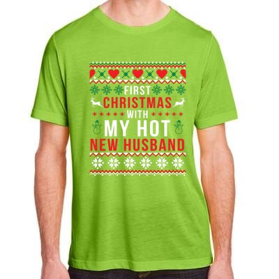 First Christmas With My Hot New Wife Husband Ugly Sweater Cool Gift Adult ChromaSoft Performance T-Shirt