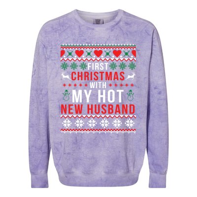 First Christmas With My Hot New Wife Husband Ugly Sweater Cool Gift Colorblast Crewneck Sweatshirt