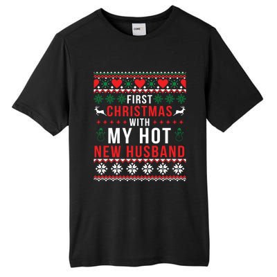 First Christmas With My Hot New Wife Husband Ugly Sweater Cool Gift Tall Fusion ChromaSoft Performance T-Shirt