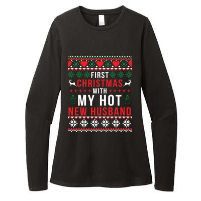 First Christmas With My Hot New Wife Husband Ugly Sweater Cool Gift Womens CVC Long Sleeve Shirt