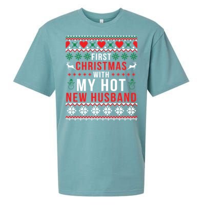 First Christmas With My Hot New Wife Husband Ugly Sweater Cool Gift Sueded Cloud Jersey T-Shirt