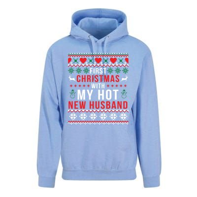 First Christmas With My Hot New Wife Husband Ugly Sweater Cool Gift Unisex Surf Hoodie