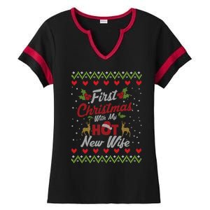 First Christmas With My Hot New Wife Married Matching Couple Gift Ladies Halftime Notch Neck Tee