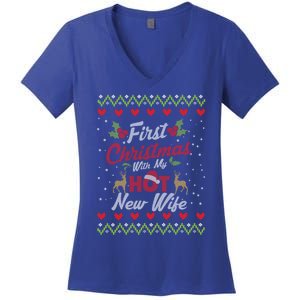 First Christmas With My Hot New Wife Married Matching Couple Gift Women's V-Neck T-Shirt