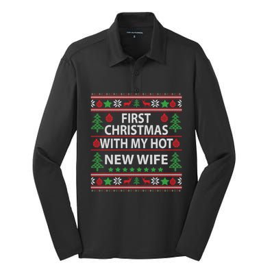 First Christmas With My Hot New Wife Xmas Couple Gift Cool Gift Silk Touch Performance Long Sleeve Polo