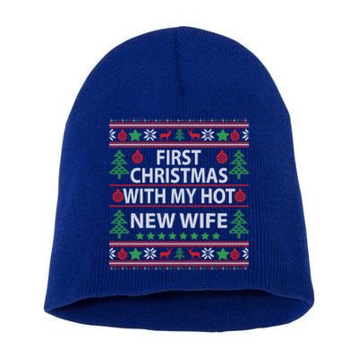First Christmas With My Hot New Wife Xmas Couple Gift Cool Gift Short Acrylic Beanie