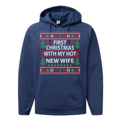 First Christmas With My Hot New Wife Xmas Couple Gift Cool Gift Performance Fleece Hoodie