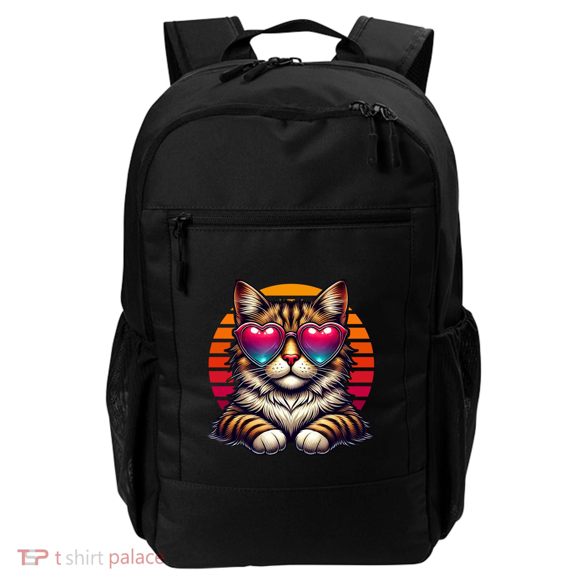 Funny Cat With Sunglasses Heart Love Cool Cat Valentines Day Funny Gift Daily Commute Backpack