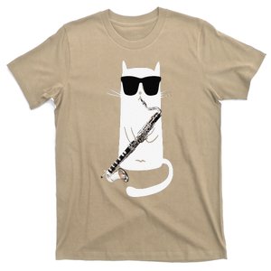 Funny Cat Wearing Sunglasses Playing Bass Clarinet T-Shirt