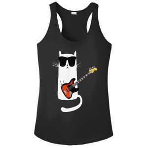 Funny Cat Wearing Sunglasses Playing Bass Guitar Ladies PosiCharge Competitor Racerback Tank