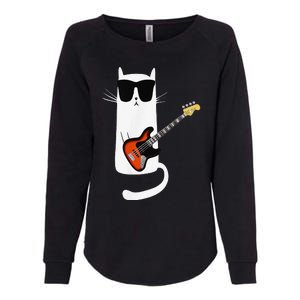 Funny Cat Wearing Sunglasses Playing Bass Guitar Womens California Wash Sweatshirt