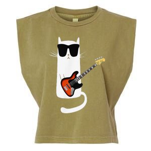 Funny Cat Wearing Sunglasses Playing Bass Guitar Garment-Dyed Women's Muscle Tee