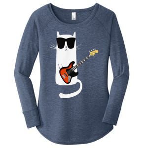 Funny Cat Wearing Sunglasses Playing Bass Guitar Women's Perfect Tri Tunic Long Sleeve Shirt