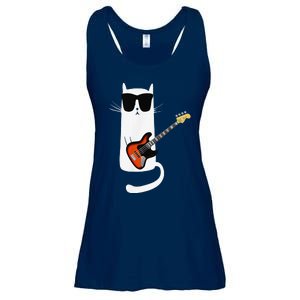 Funny Cat Wearing Sunglasses Playing Bass Guitar Ladies Essential Flowy Tank