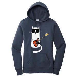 Funny Cat Wearing Sunglasses Playing Bass Guitar Women's Pullover Hoodie