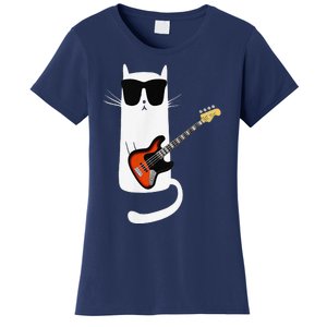 Funny Cat Wearing Sunglasses Playing Bass Guitar Women's T-Shirt