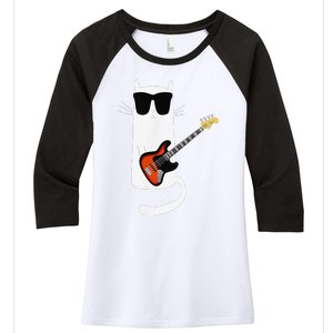 Funny Cat Wearing Sunglasses Playing Bass Guitar Women's Tri-Blend 3/4-Sleeve Raglan Shirt