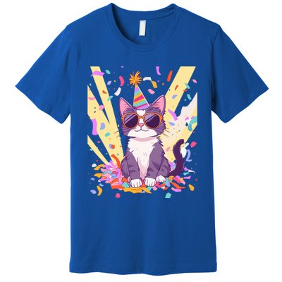 Funny Cat With Sunglasses And Party Hat Celebration Gift Premium T-Shirt