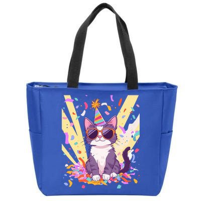 Funny Cat With Sunglasses And Party Hat Celebration Gift Zip Tote Bag