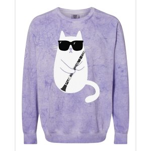 Funny Cat Wearing Sunglasses Playing Clarinet Musician Colorblast Crewneck Sweatshirt