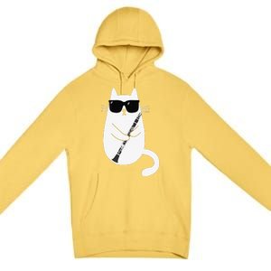 Funny Cat Wearing Sunglasses Playing Clarinet Musician Premium Pullover Hoodie