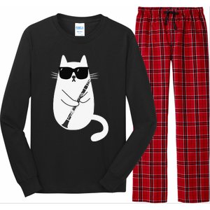 Funny Cat Wearing Sunglasses Playing Clarinet Musician Long Sleeve Pajama Set