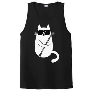 Funny Cat Wearing Sunglasses Playing Clarinet Musician PosiCharge Competitor Tank