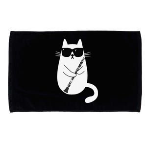 Funny Cat Wearing Sunglasses Playing Clarinet Musician Microfiber Hand Towel