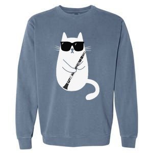 Funny Cat Wearing Sunglasses Playing Clarinet Musician Garment-Dyed Sweatshirt