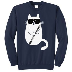 Funny Cat Wearing Sunglasses Playing Clarinet Musician Sweatshirt