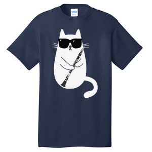 Funny Cat Wearing Sunglasses Playing Clarinet Musician Tall T-Shirt