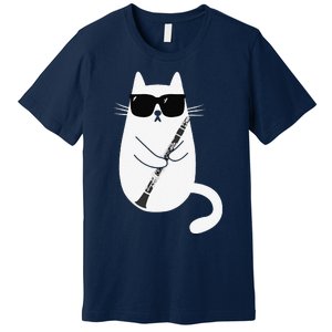 Funny Cat Wearing Sunglasses Playing Clarinet Musician Premium T-Shirt