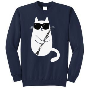 Funny Cat Wearing Sunglasses Playing Clarinet Musician Tall Sweatshirt