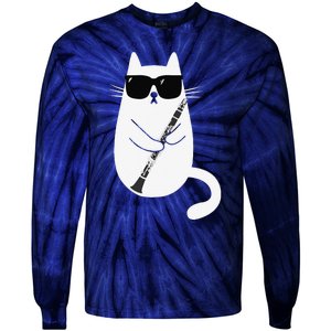 Funny Cat Wearing Sunglasses Playing Clarinet Musician Tie-Dye Long Sleeve Shirt