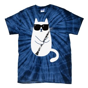 Funny Cat Wearing Sunglasses Playing Clarinet Musician Tie-Dye T-Shirt