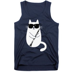 Funny Cat Wearing Sunglasses Playing Clarinet Musician Tank Top