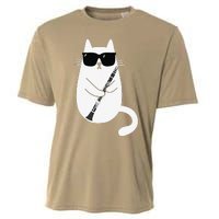 Funny Cat Wearing Sunglasses Playing Clarinet Musician Cooling Performance Crew T-Shirt