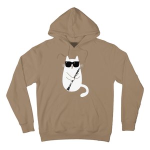 Funny Cat Wearing Sunglasses Playing Clarinet Musician Hoodie