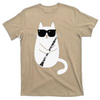 Funny Cat Wearing Sunglasses Playing Clarinet Musician T-Shirt