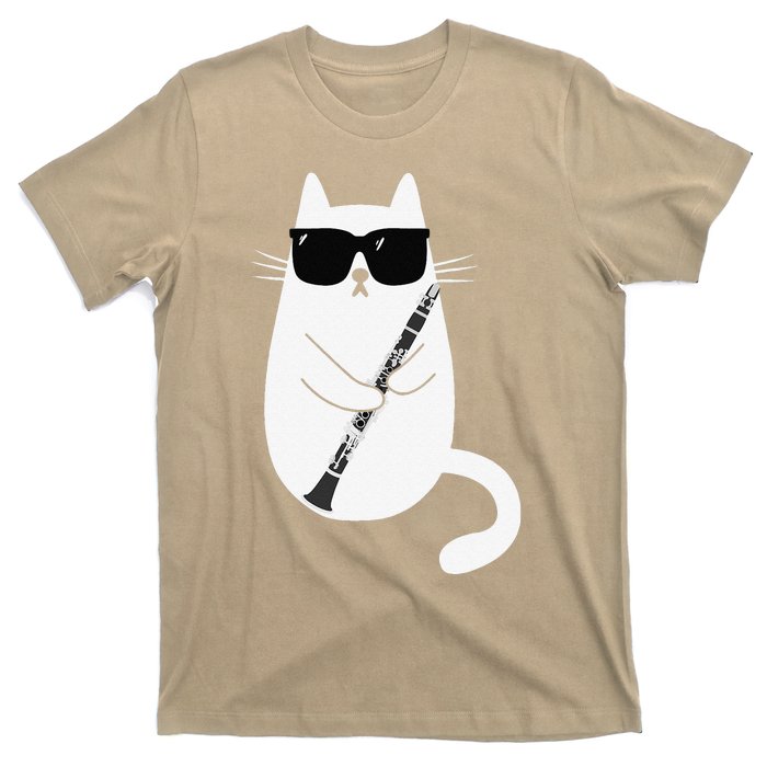 Funny Cat Wearing Sunglasses Playing Clarinet Musician T-Shirt