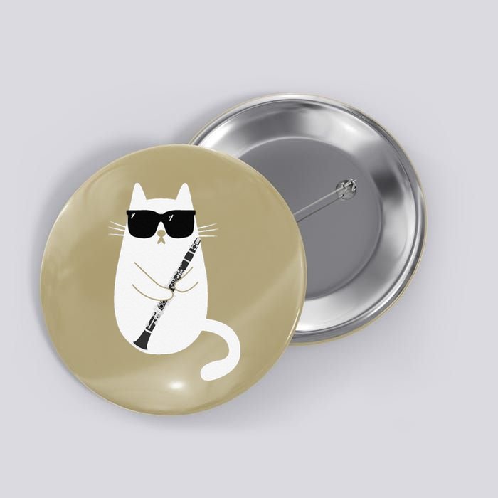 Funny Cat Wearing Sunglasses Playing Clarinet Musician Button