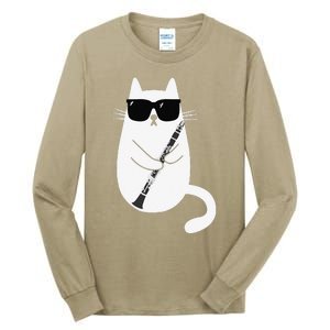 Funny Cat Wearing Sunglasses Playing Clarinet Musician Tall Long Sleeve T-Shirt