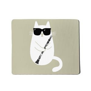 Funny Cat Wearing Sunglasses Playing Clarinet Musician Mousepad