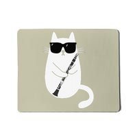 Funny Cat Wearing Sunglasses Playing Clarinet Musician Mousepad