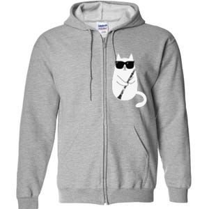 Funny Cat Wearing Sunglasses Playing Clarinet Musician Full Zip Hoodie