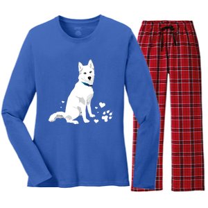 Funny Cute White Siberian Husky Gift Sweet White Snow Dog Gift Women's Long Sleeve Flannel Pajama Set 