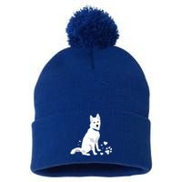 Funny Cute White Siberian Husky Gift Sweet White Snow Dog Gift Pom Pom 12in Knit Beanie